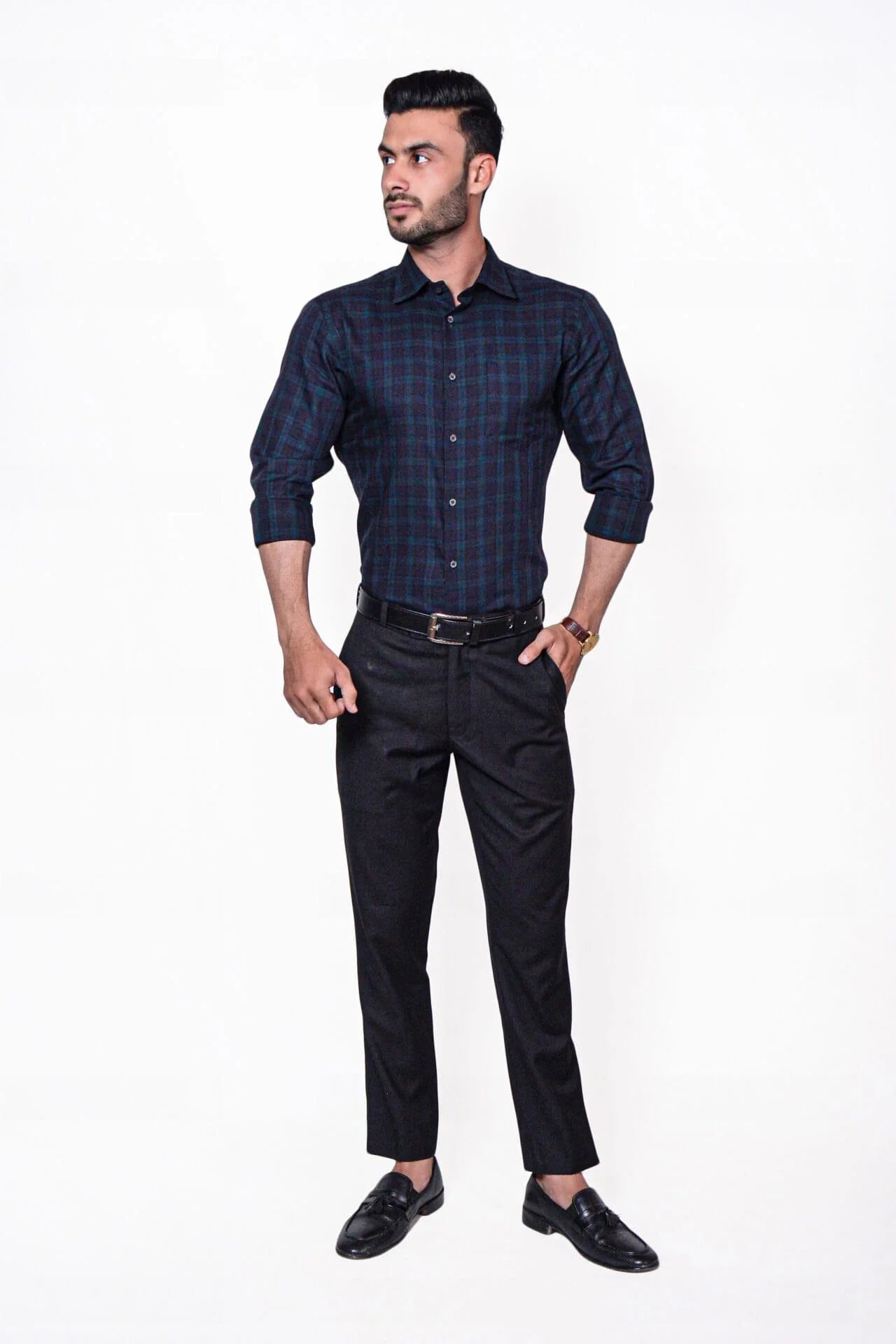 Firdous Black & Green Check Menβs Formal Shirt Cotton
